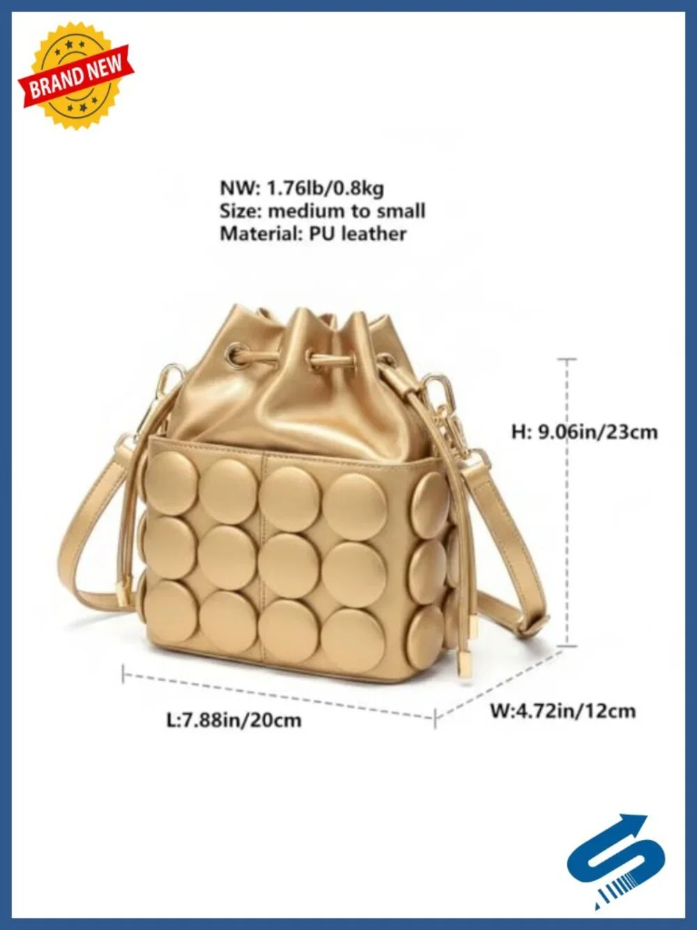 PU Leather Drawstring Crossbody Bucket Purse Detachable Strap